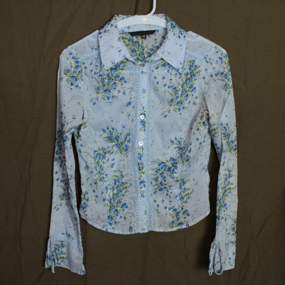 Vintage Y2K Floral Light Blue Sheer Button Down XS Guess Collection - Picture 1 of 6